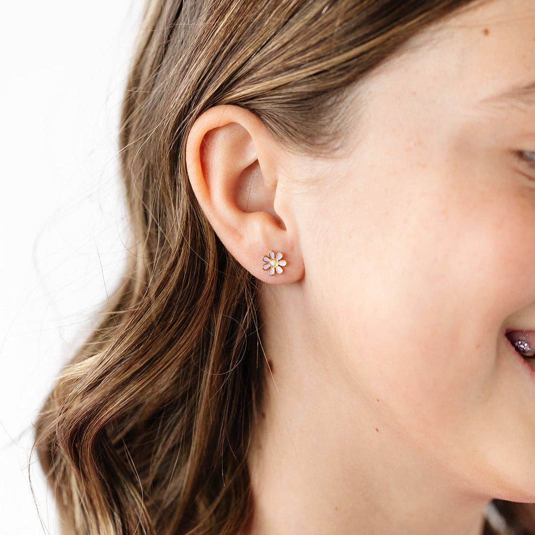 Daisy Stud Earrings - Hypoallergenic, Flat Back, Girl Gift: Lilac / Pair