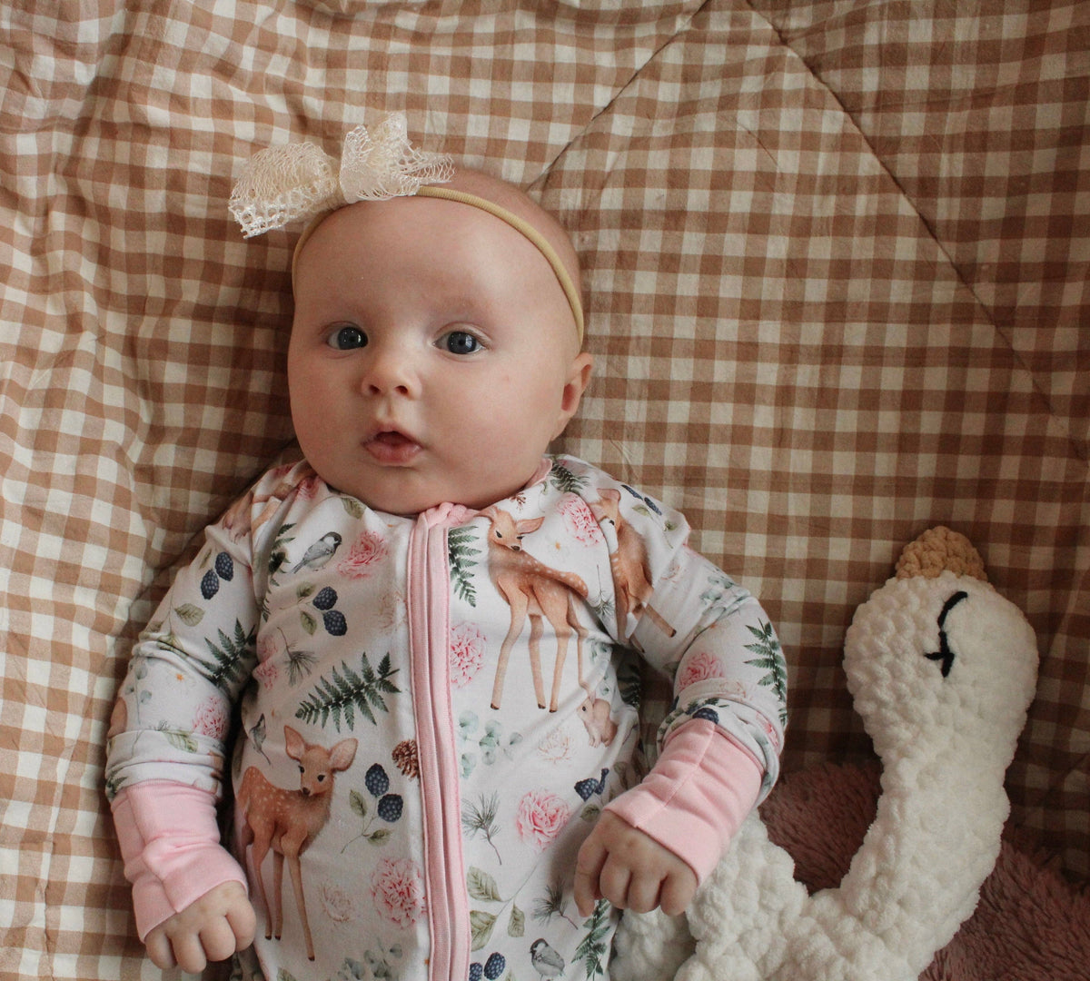 Pink Woodland Deer Bamboo Zipper Romper: 18-24m