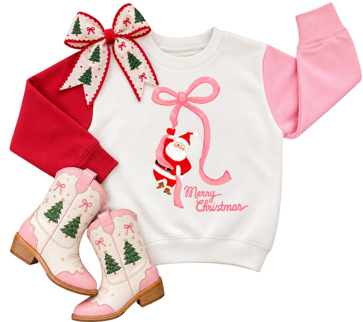 Santa Bow | Infant and Girls Christmas Sweatshirt: 18/24