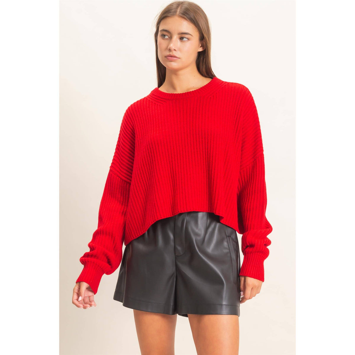 Oversized Cropped Sweater RED