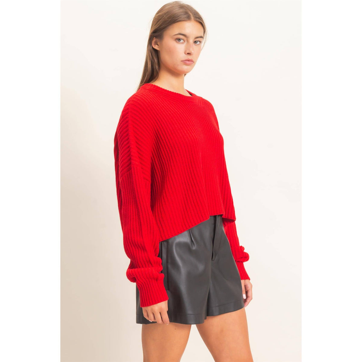 Oversized Cropped Sweater RED
