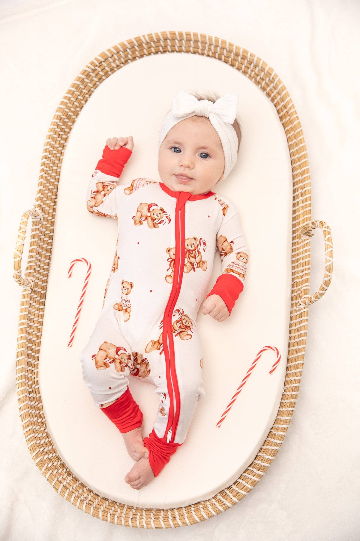 Christmas Teddy Bear Baby Bamboo Zipper Romper: Newborn