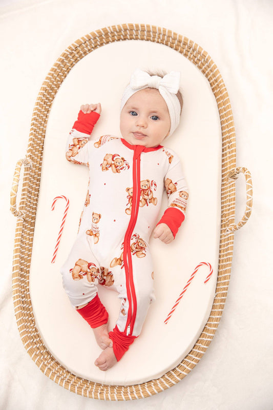 Christmas Teddy Bear Baby Bamboo Zipper Romper: Newborn