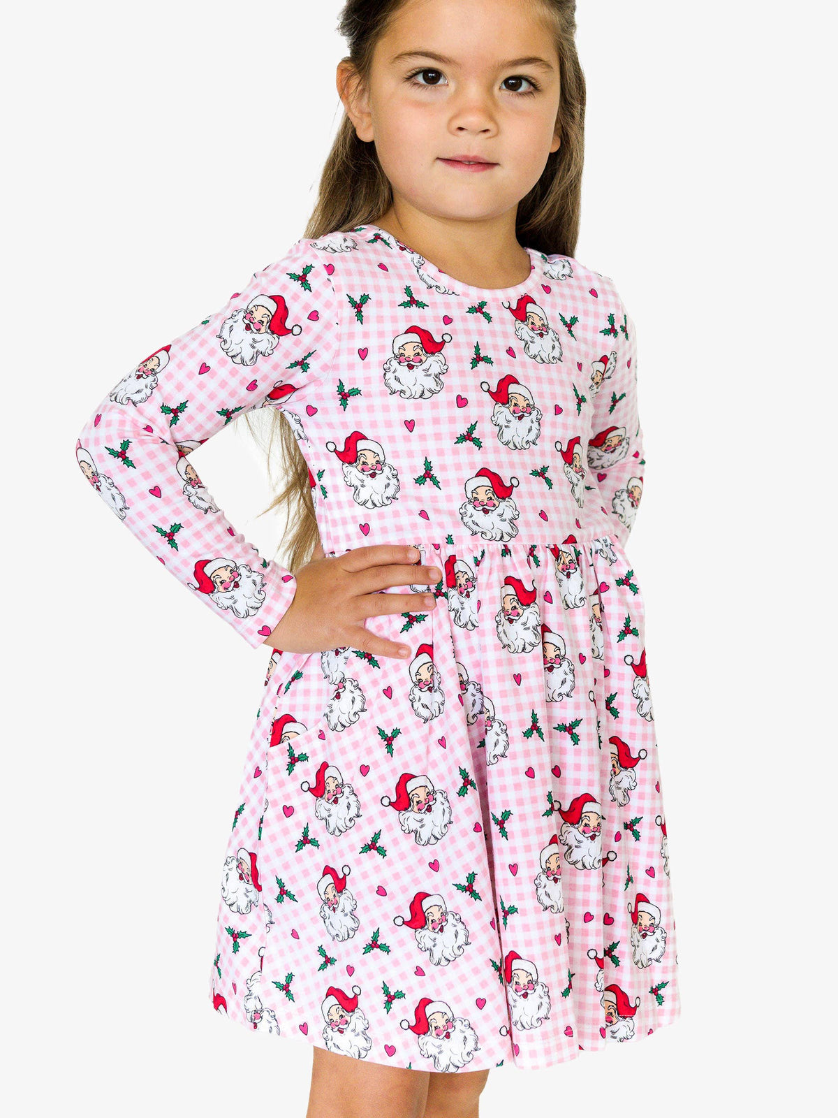 Girls Pink Dear Santa Knit Long Sleeve Twirl Dress: Pink / 3T