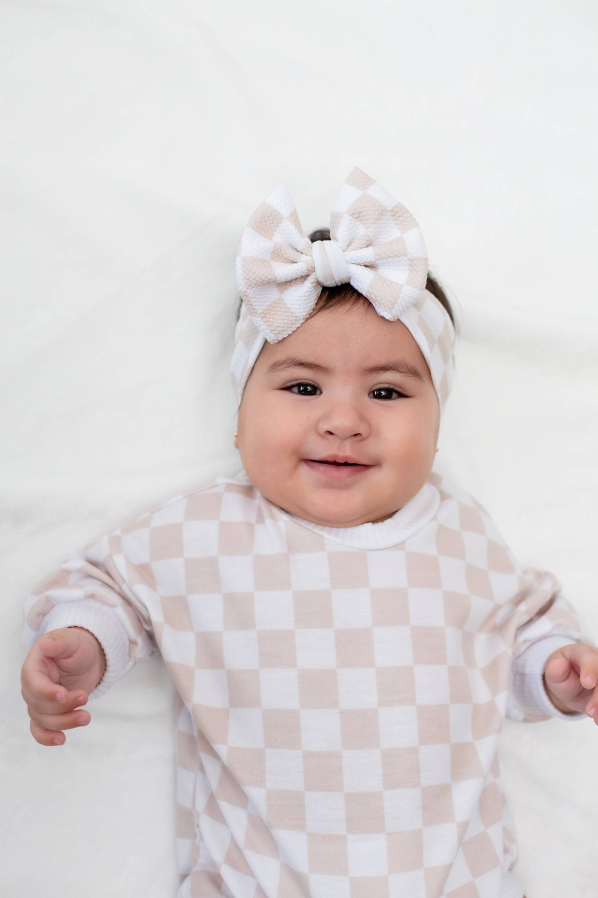 Neutral Checker Bubble Romper: 9 months