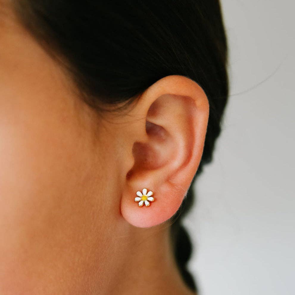 Daisy Stud Earrings - Hypoallergenic, Flat Back, Girl Gift: Lilac / Pair