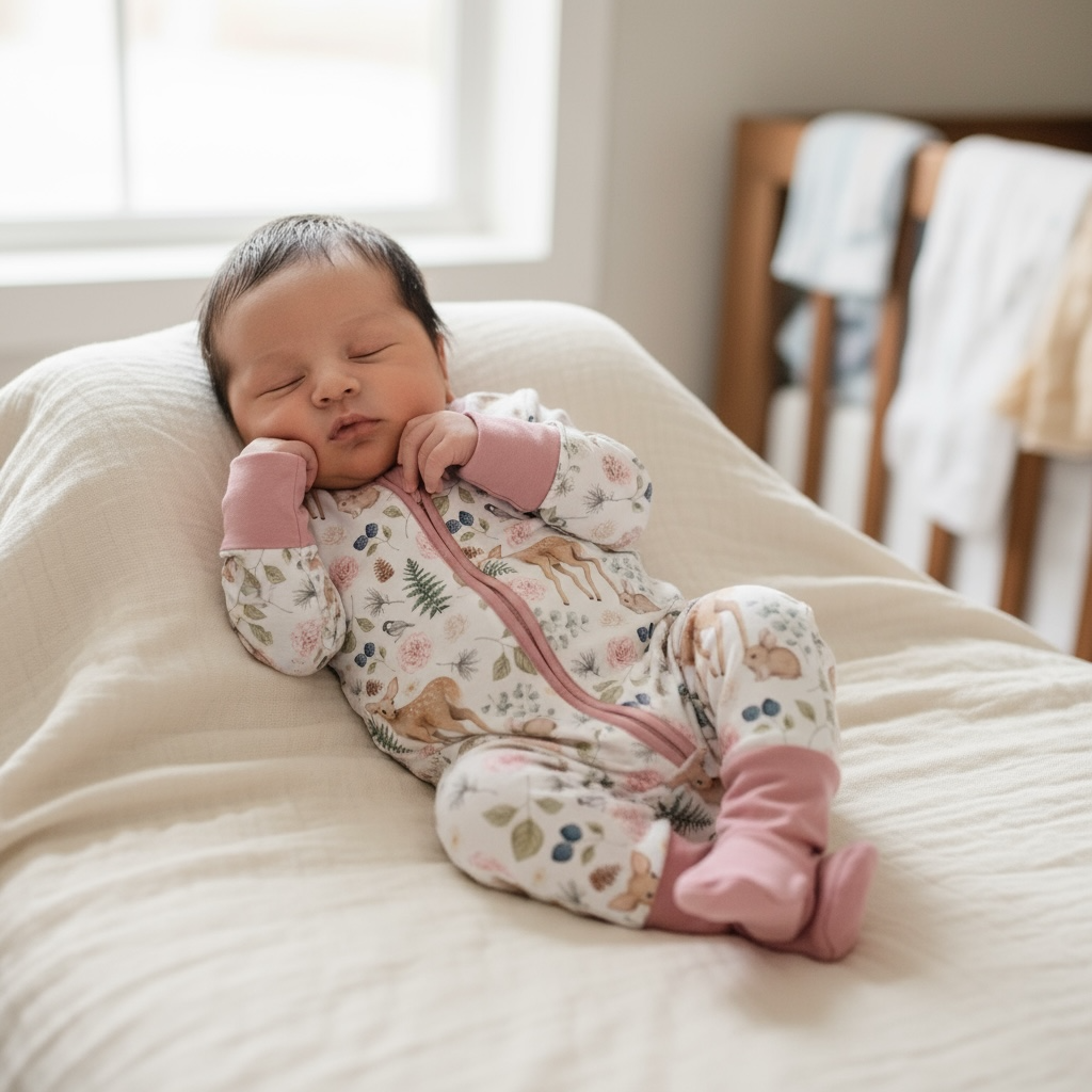 Pink Woodland Deer Bamboo Zipper Romper: 18-24m