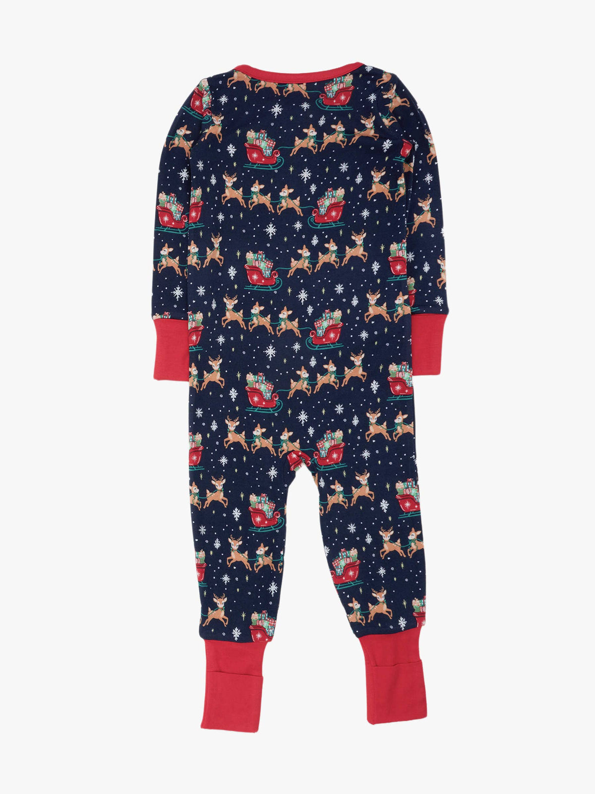 Baby Bamboo Blue Christmas Reindeer Sleigh Ride Convertible One Piece Footie Pajama