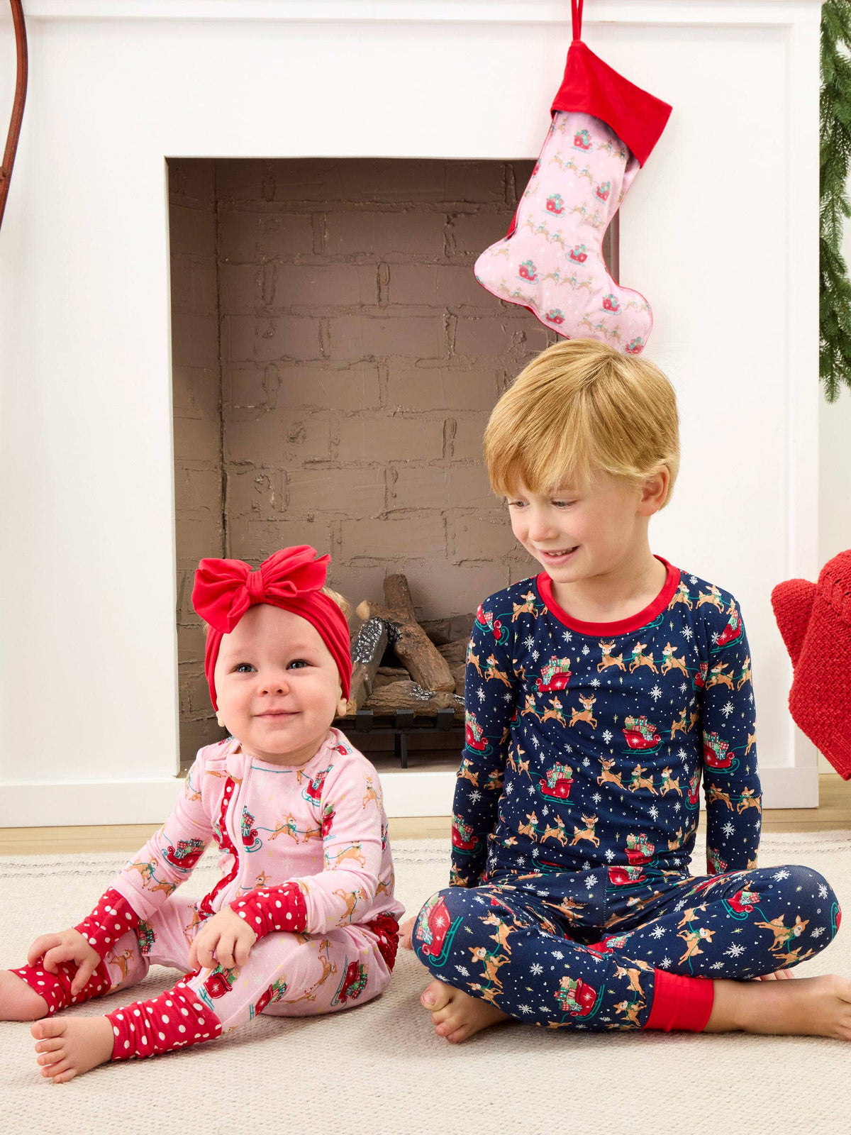 SoftSnooze™ Baby Girls Bamboo Viscose Pink Christmas Reindeer Sleigh Ride Convertible Ruffle One Piece Footie Pajama: Pink / 6-12m