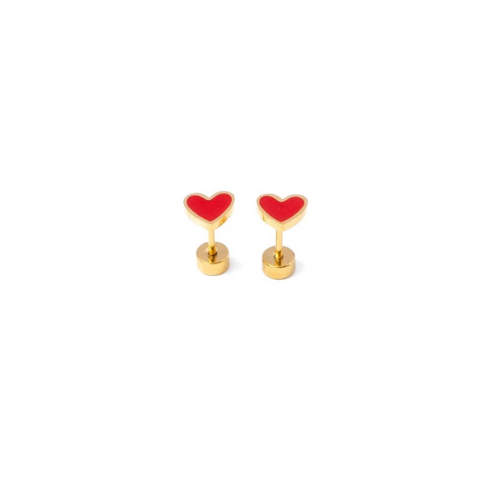 Heart Stud Earring - Hypoallergenic, Flat Back, Girl : Neon Pink