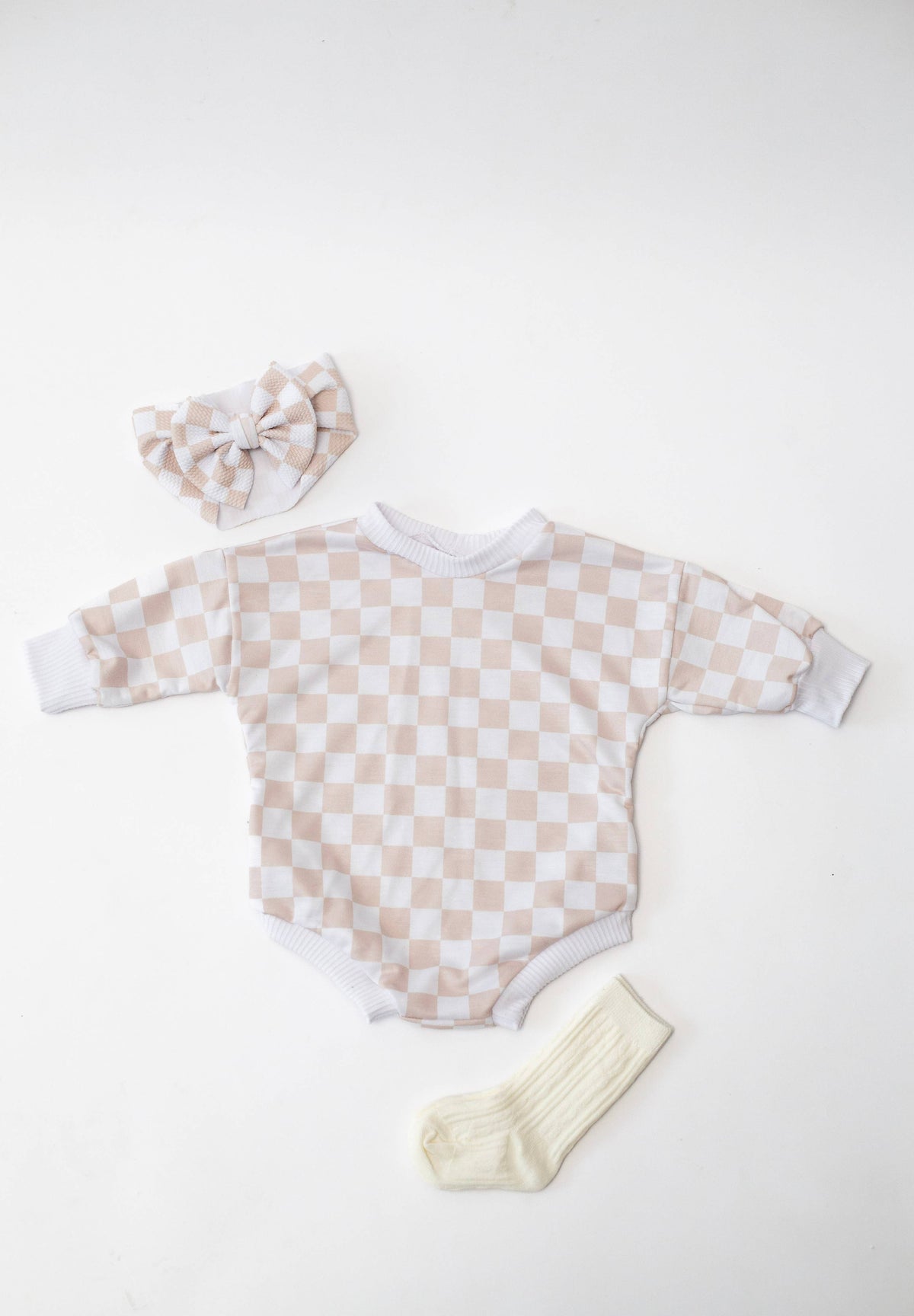 Neutral Checker Bubble Romper: 9 months