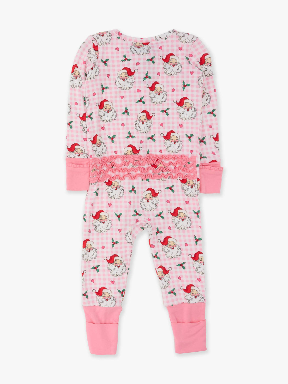 SoftSnooze™ Baby Girls Bamboo Viscose Pink Dear Santa Convertible Ruffle One Piece Footie Pajama: Pink / 3-6m