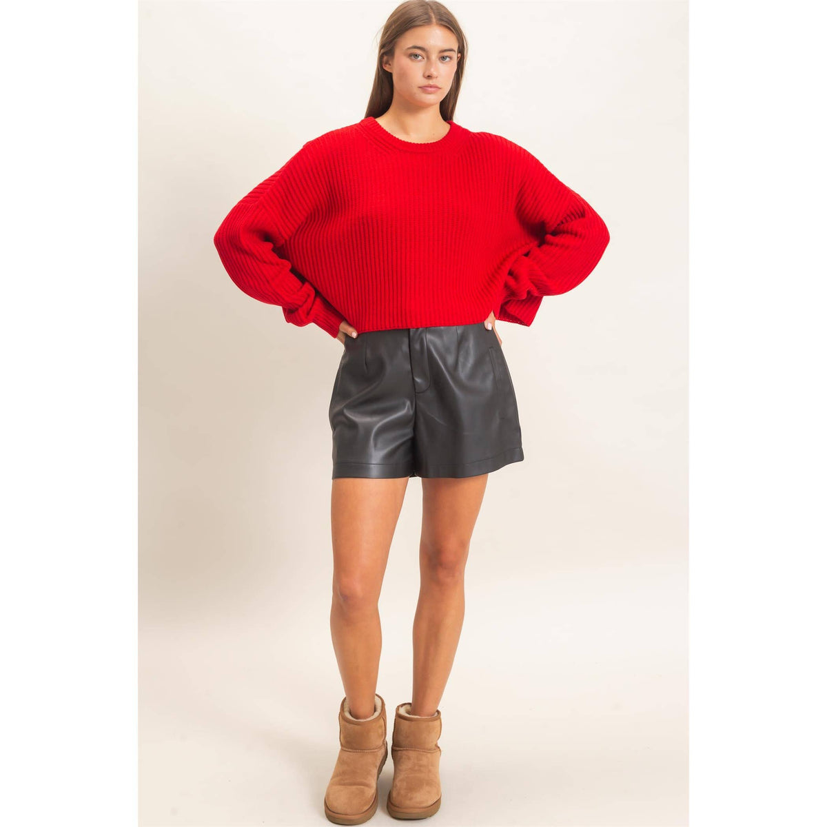 Oversized Cropped Sweater RED