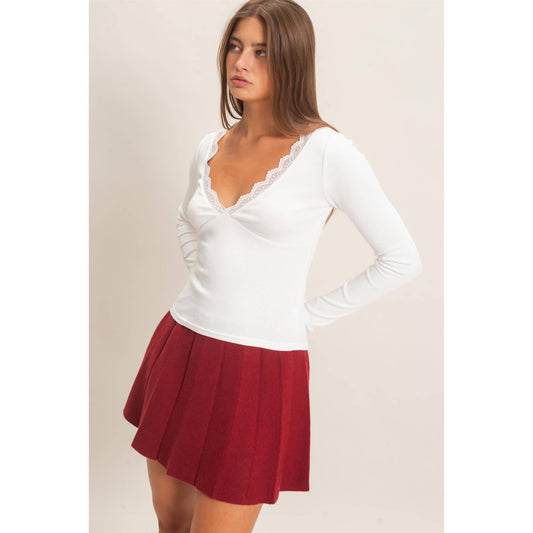 Lace Trim V-Neck Top
