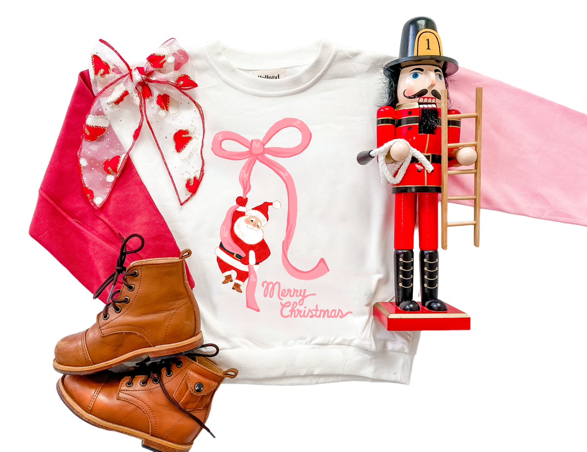 Santa Bow | Infant and Girls Christmas Sweatshirt: 12/18