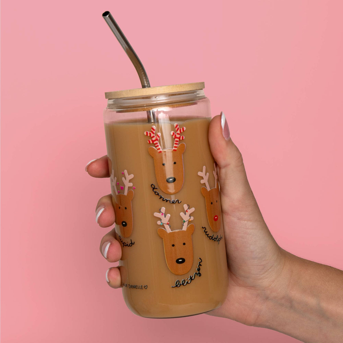Santa's Reindeer Christmas Glass Can