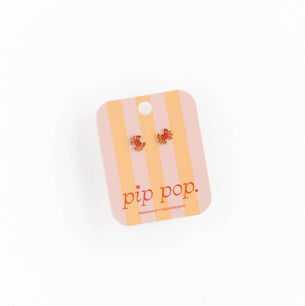 Crab Stud Earrings - Hypoallergenic, Flat Back, Girl Gift: Pair