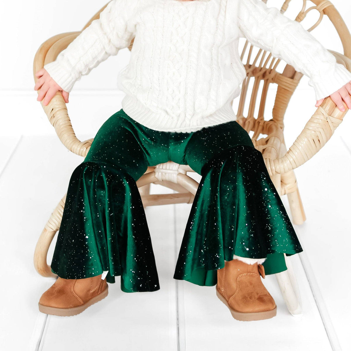 Green Glitter Velvet Christmas Baby Bell Bottoms: 12 months