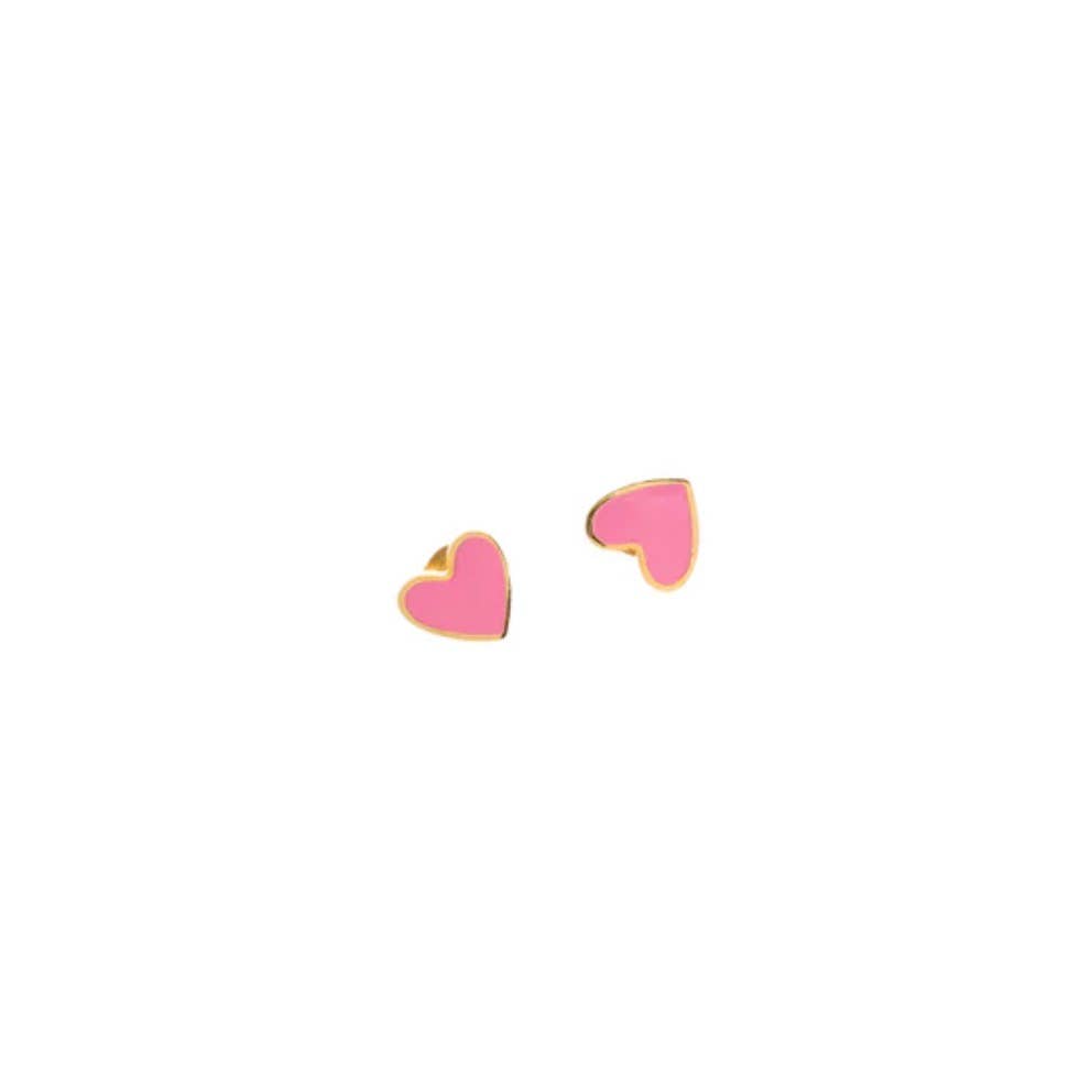 Heart Stud Earring - Hypoallergenic, Flat Back, Girl : Neon Pink