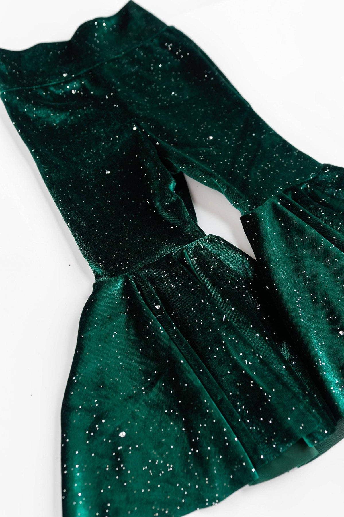 Green Glitter Velvet Christmas Baby Bell Bottoms: 12 months