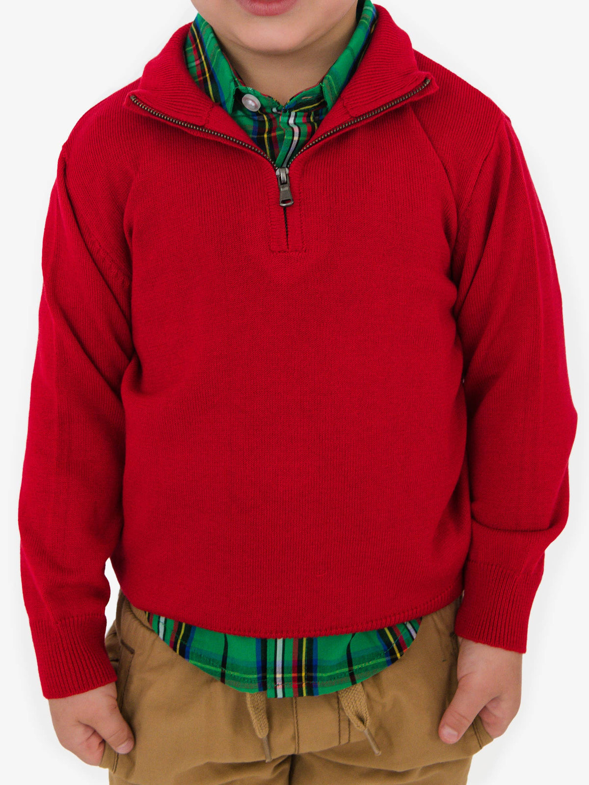 Boys Red Quarter-Zip Sweater: Red / 5