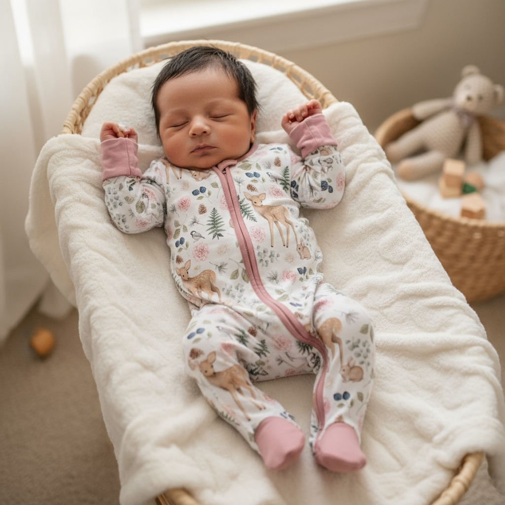 Pink Woodland Deer Bamboo Zipper Romper: 18-24m