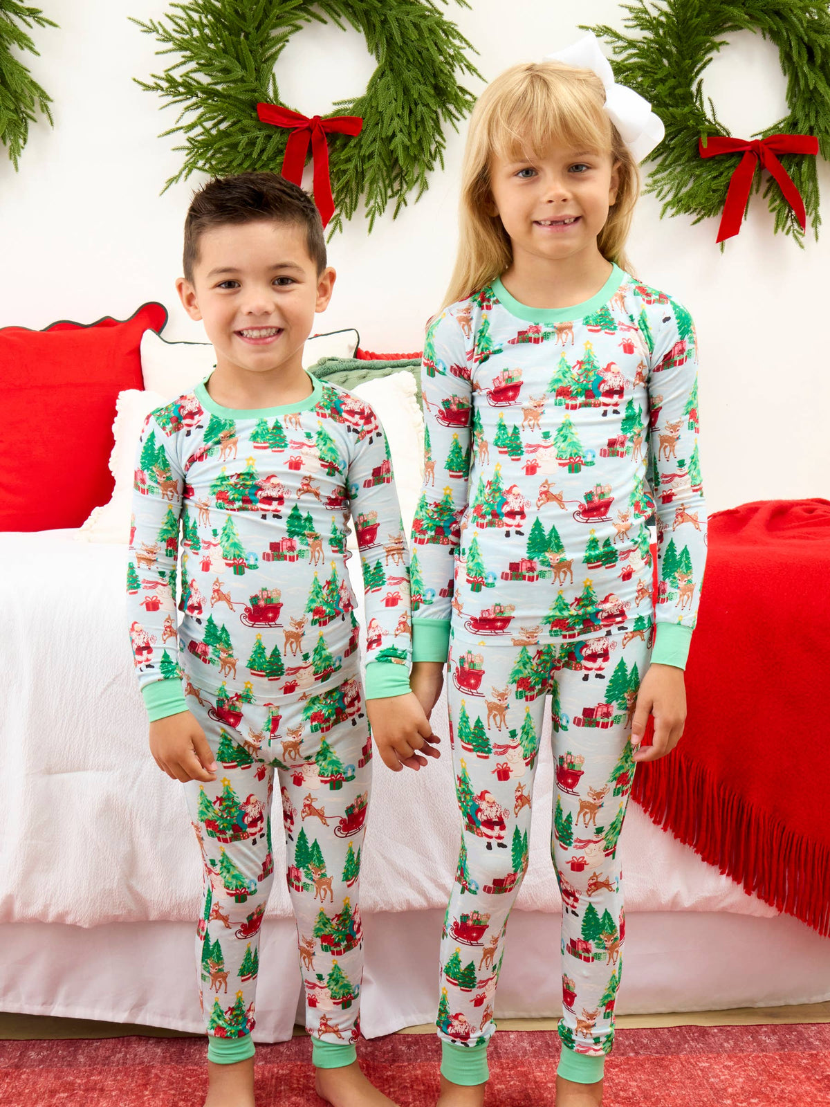 Kids Bamboo Santa Wonderland Christmas Long Sleeve Pajama Set