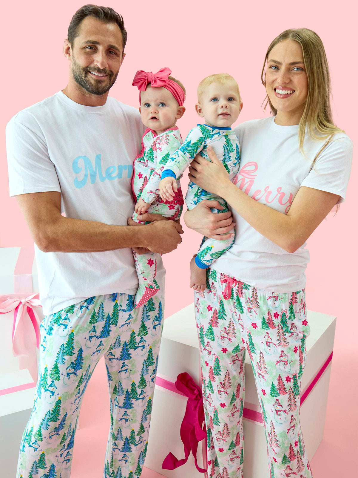 SoftSnooze™ Adult Bamboo Viscose Pink Snowman Grove Pajama Pants: Pink / Adult L