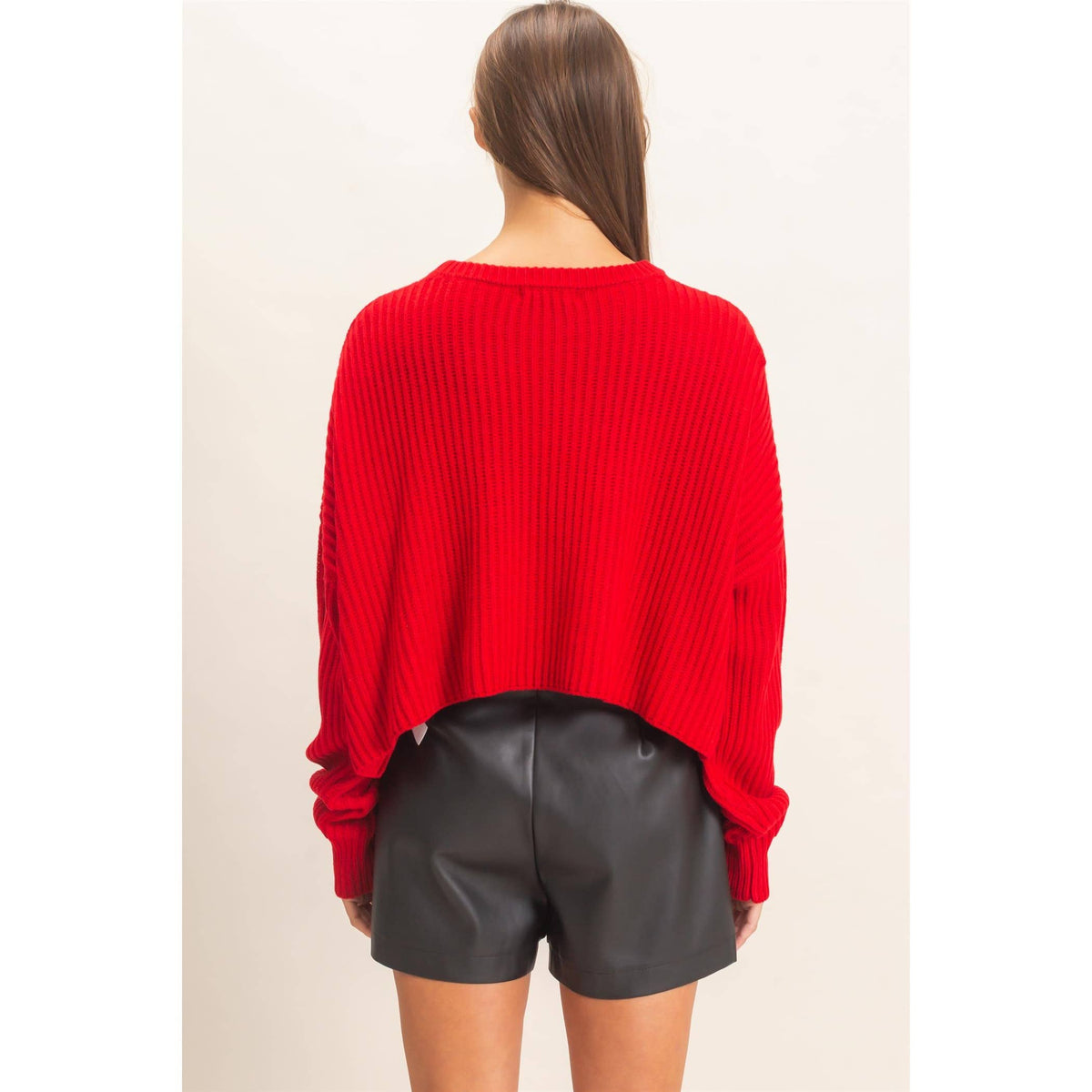 Oversized Cropped Sweater RED