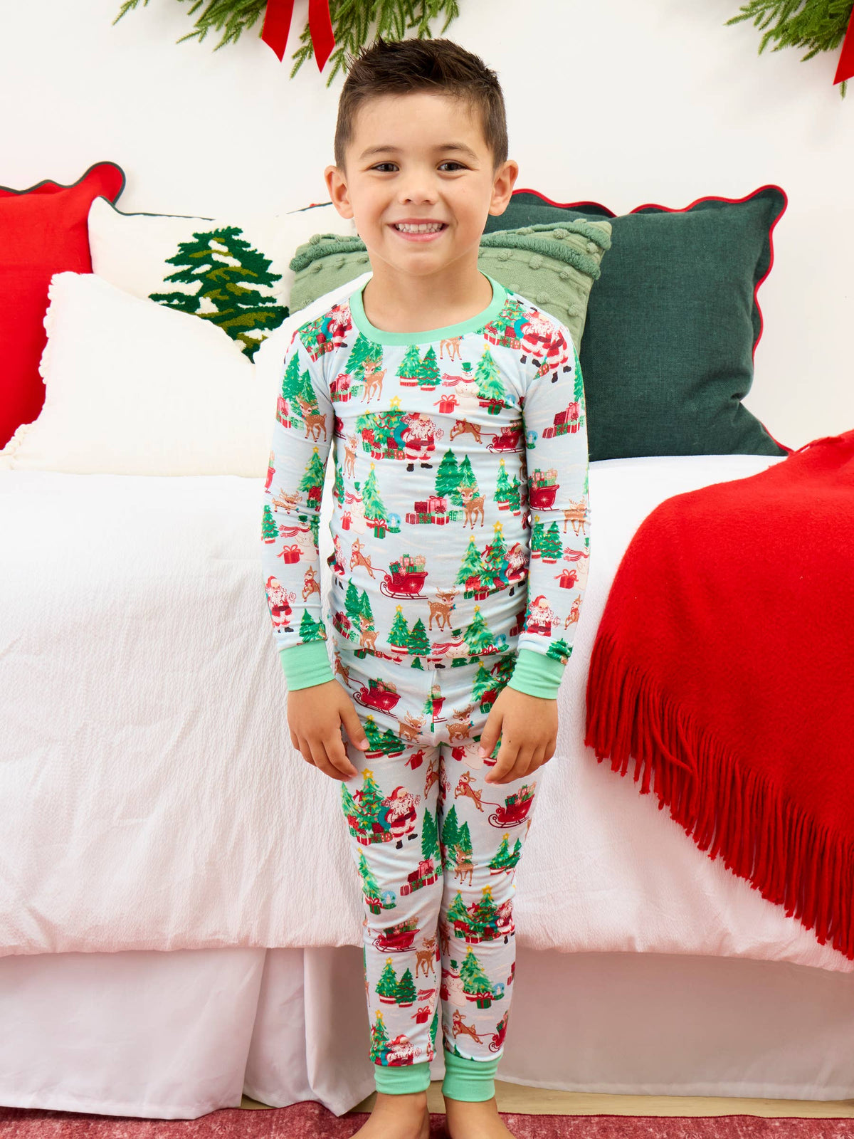 Kids Bamboo Santa Wonderland Christmas Long Sleeve Pajama Set