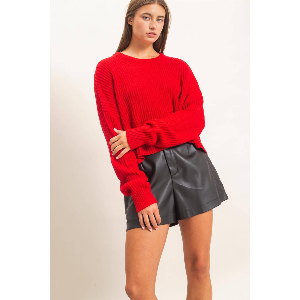 Oversized Cropped Sweater RED