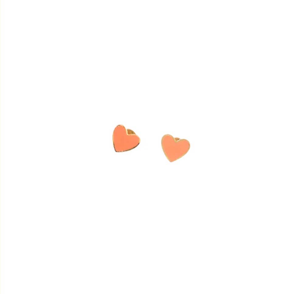 Heart Stud Earring - Hypoallergenic, Flat Back, Girl : Neon Pink