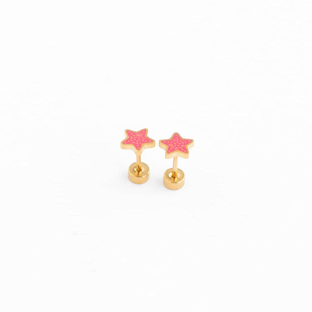 Starfish Stud Earrings - Hypoallergenic, Flat Back, Girl : Pair