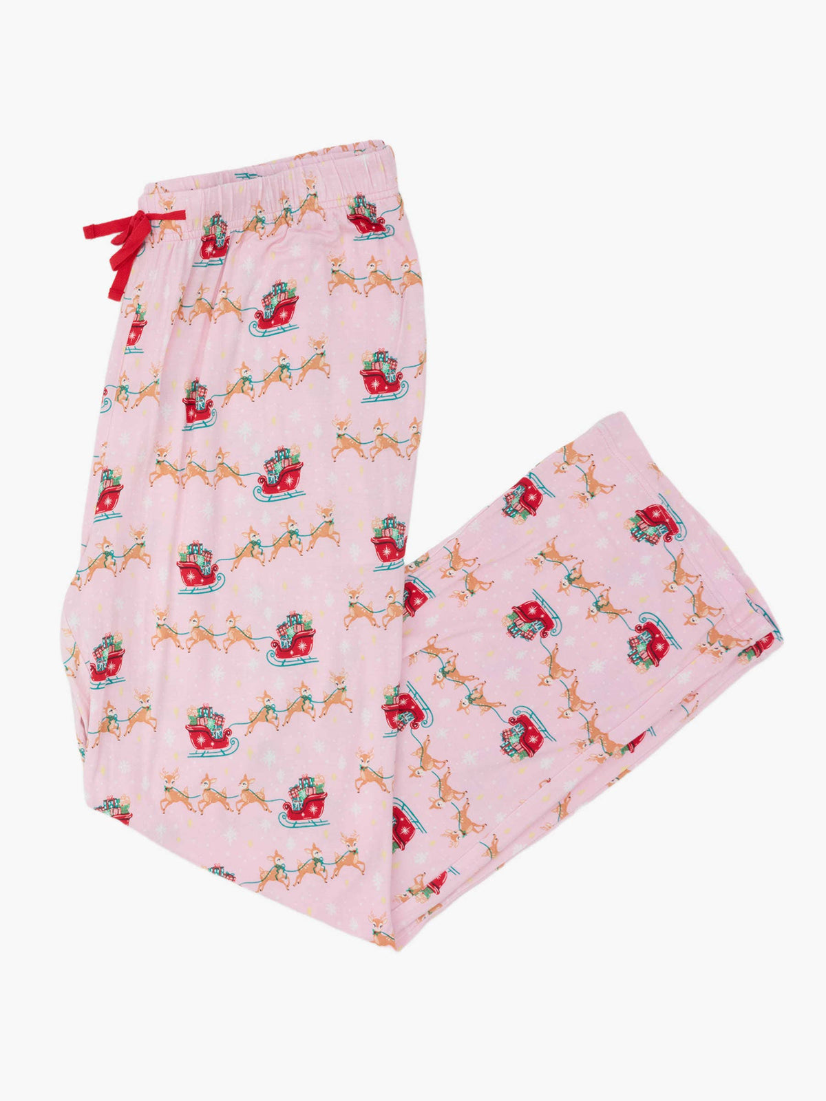 SoftSnooze™ Adult Bamboo Viscose Pink Christmas Reindeer Sleigh Ride Pajama Pants: Pink / Adult S