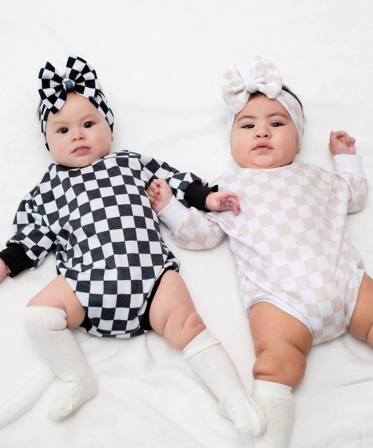 Neutral Checker Bubble Romper: 3 months
