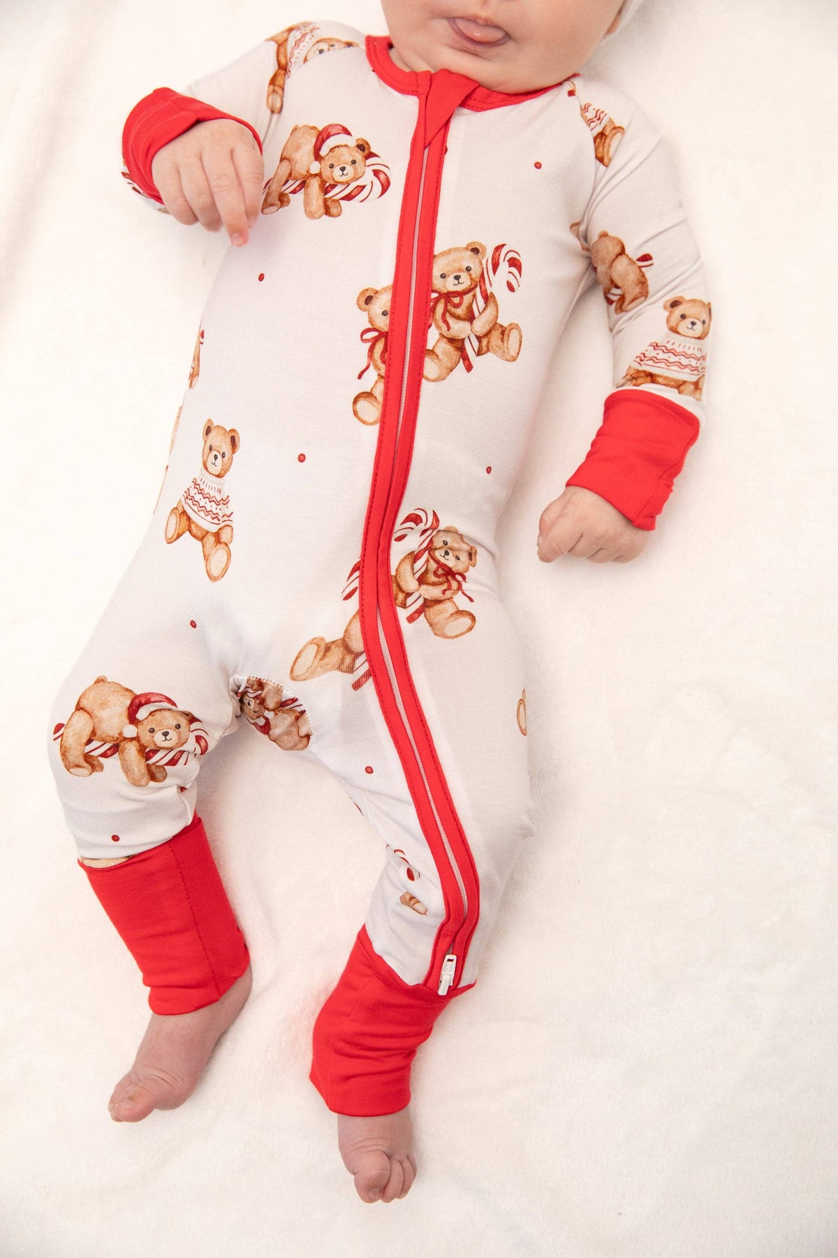 Christmas Teddy Bear Baby Bamboo Zipper Romper: Newborn