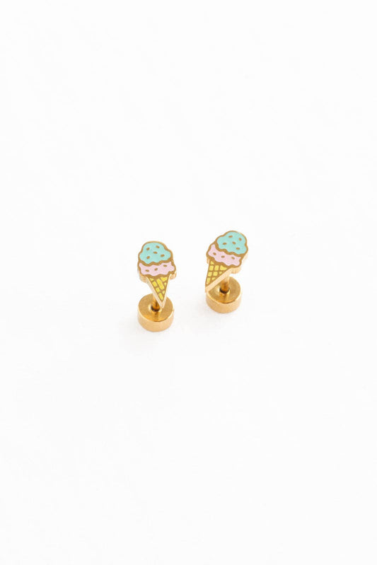 Ice Cream Stud Earrings - Hypoallergenic, Flat Back, Girl