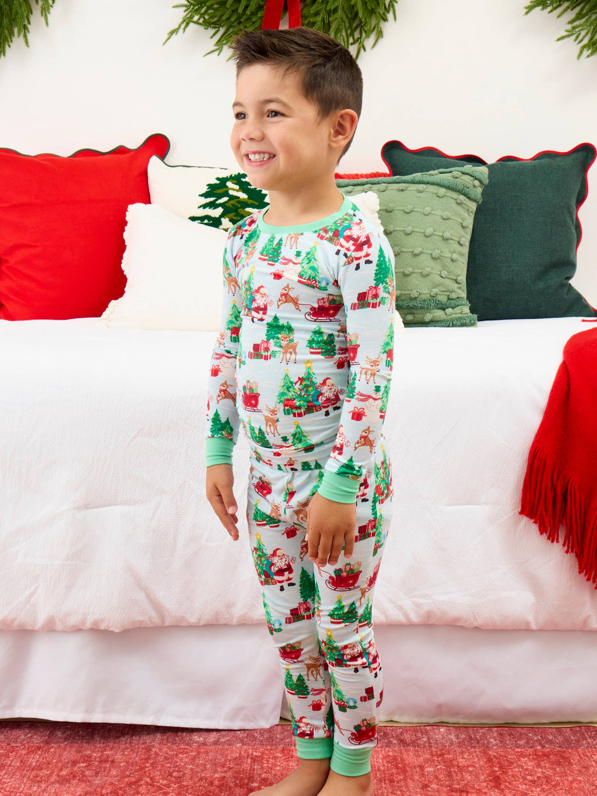 Kids Bamboo Santa Wonderland Christmas Long Sleeve Pajama Set
