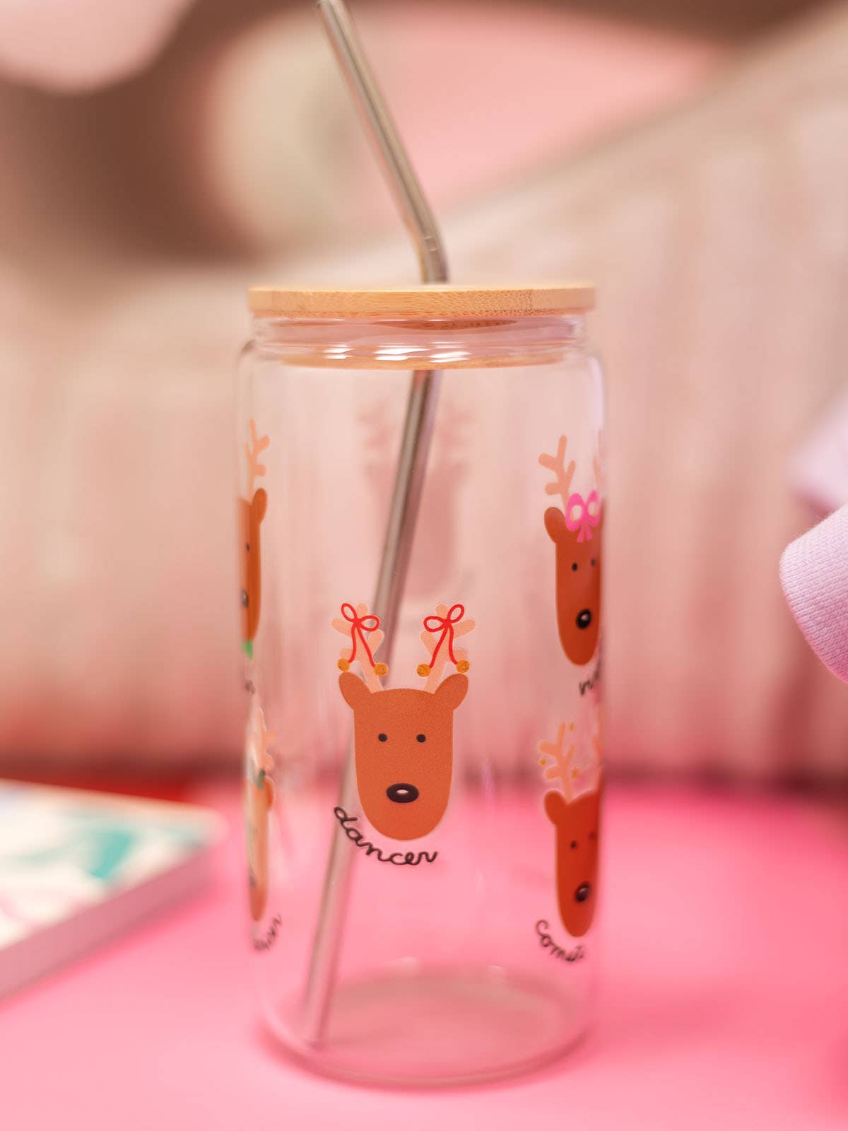 Santa's Reindeer Christmas Glass Can