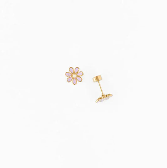Daisy Stud Earrings - Hypoallergenic, Flat Back, Girl Gift: Lilac / Pair