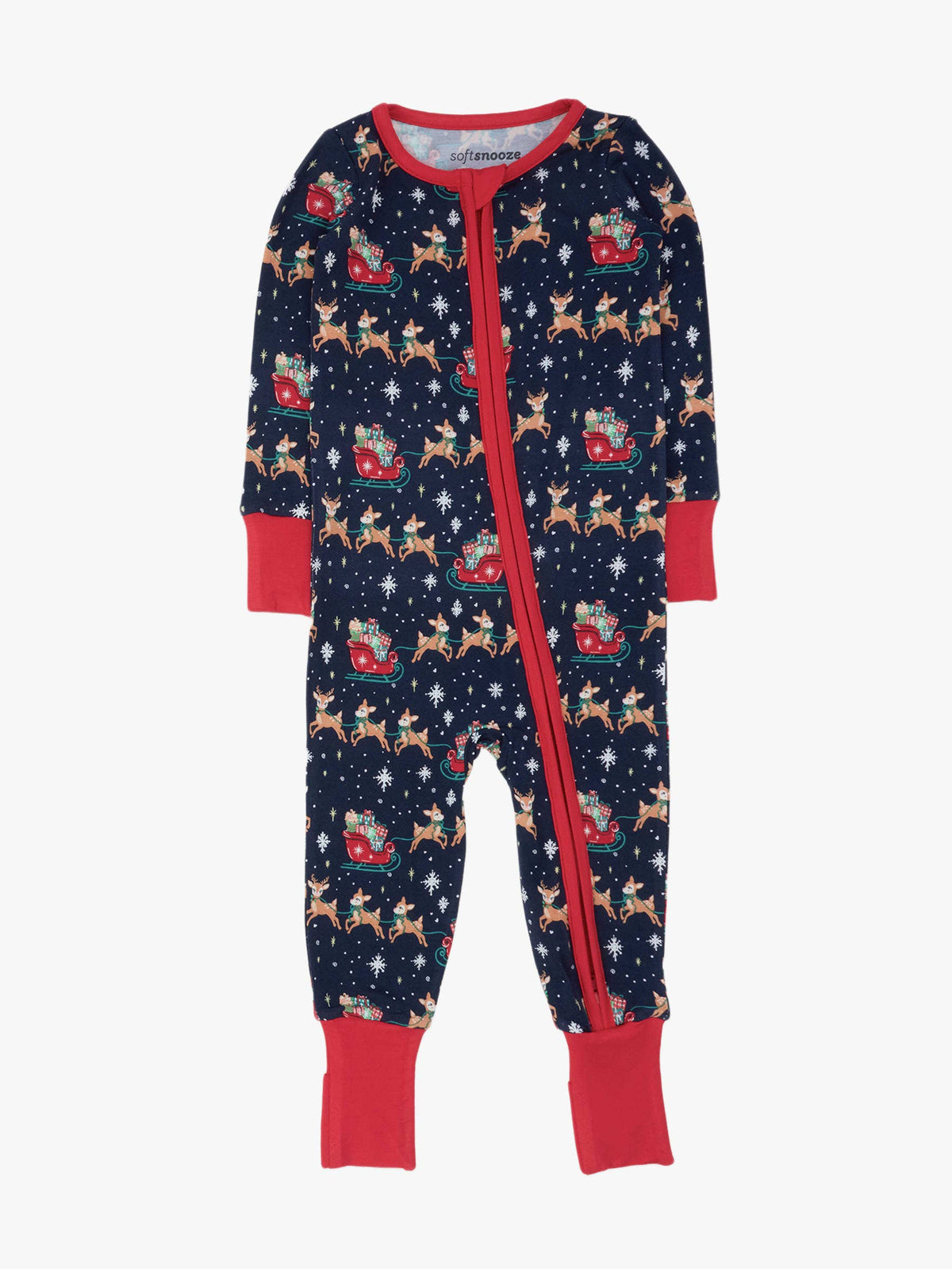 Baby Bamboo Blue Christmas Reindeer Sleigh Ride Convertible One Piece Footie Pajama