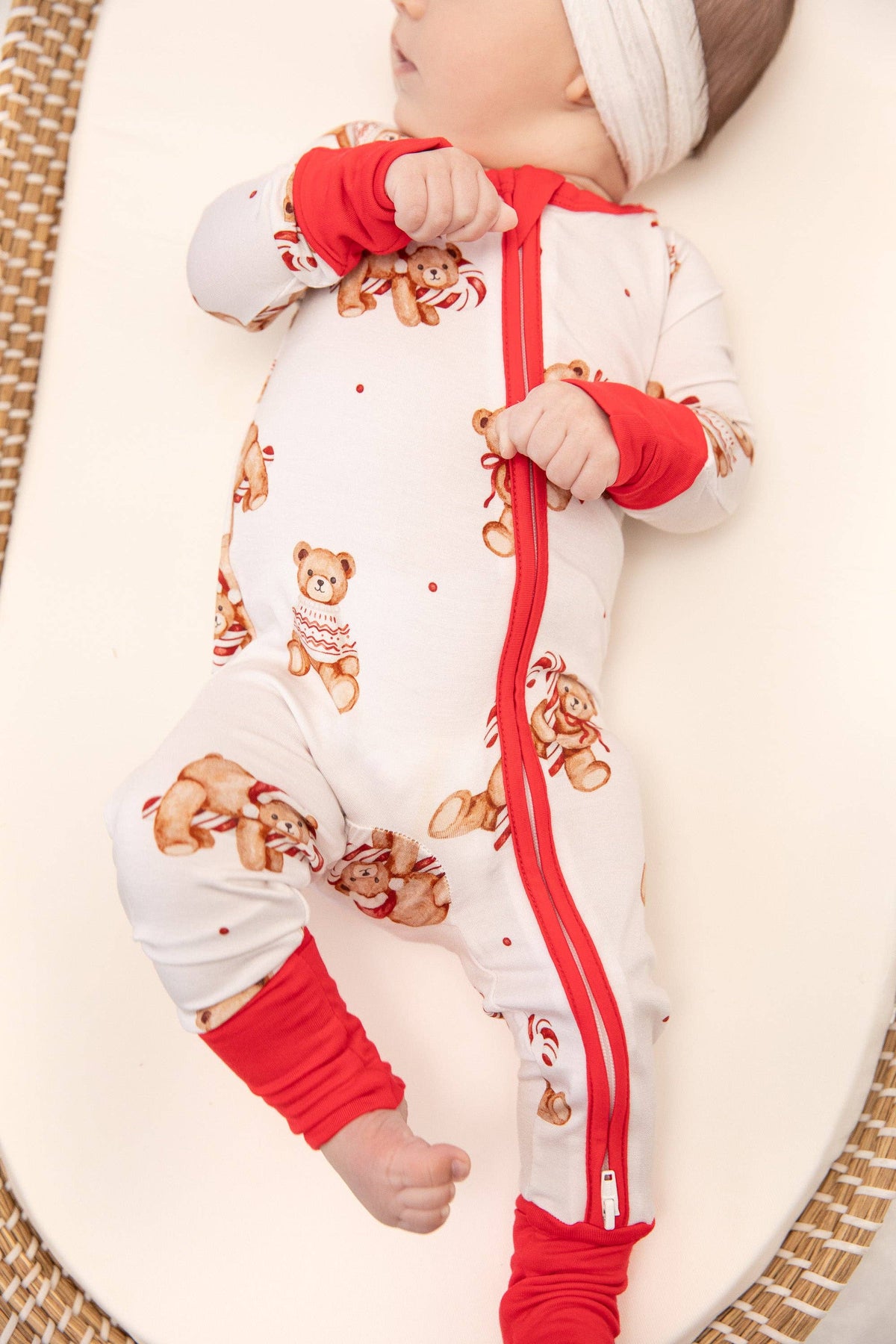 Christmas Teddy Bear Baby Bamboo Zipper Romper: Newborn