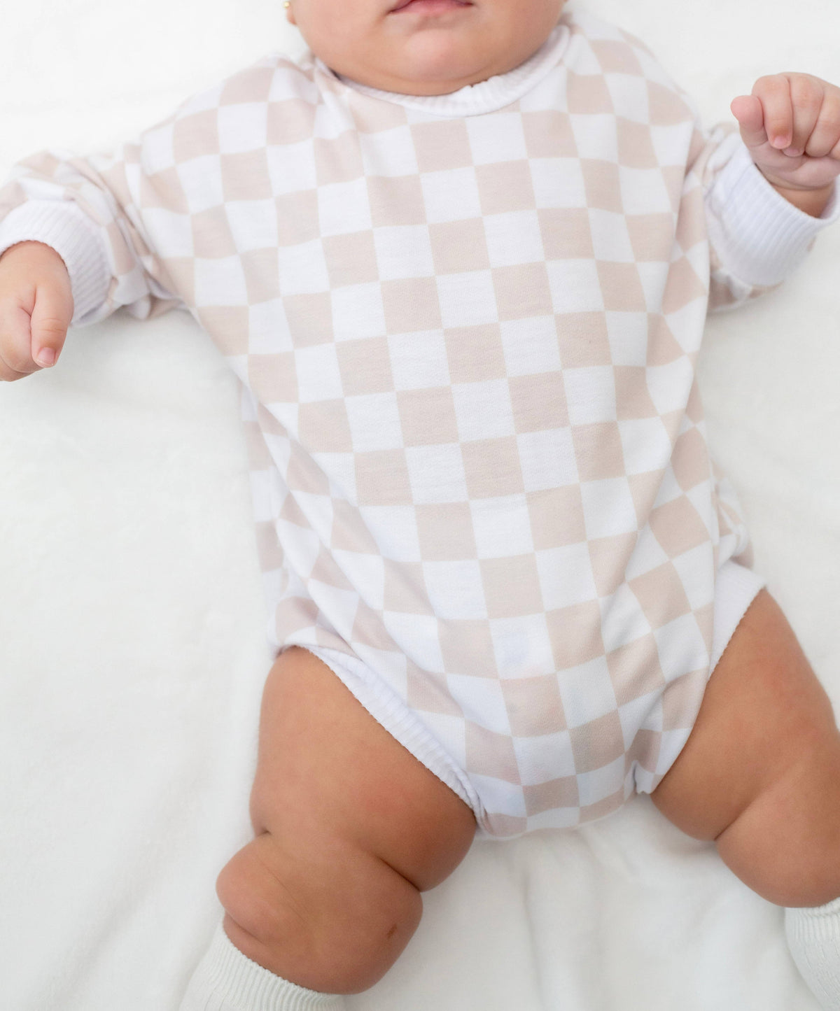 Neutral Checker Bubble Romper: 9 months