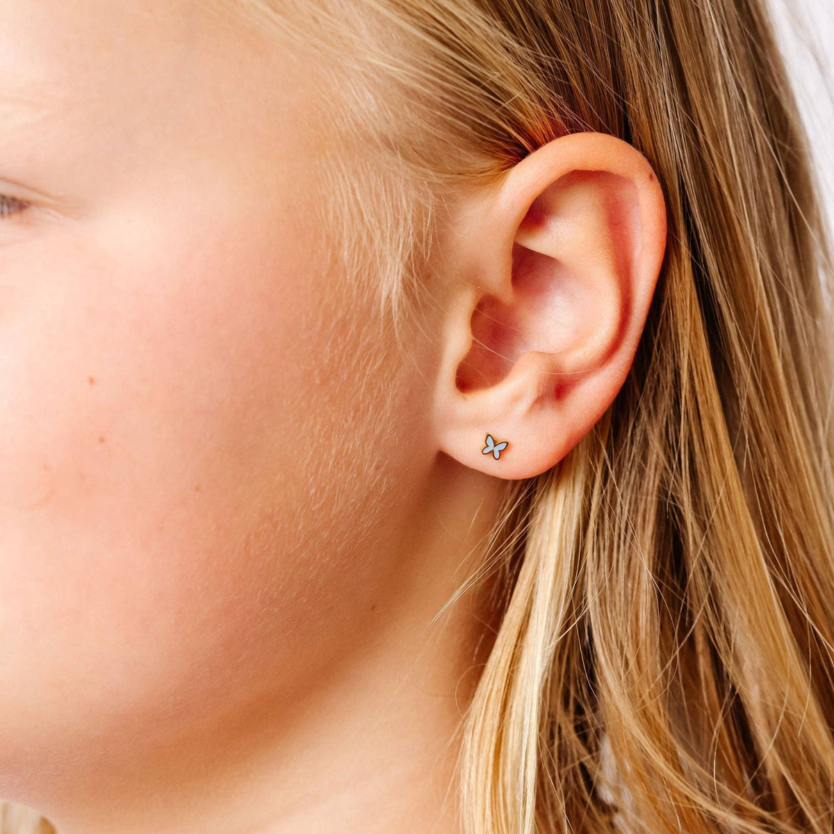 Mini Butterfly Stud Earrings - Hypoallergenic, Flat Back: Blush / Pair