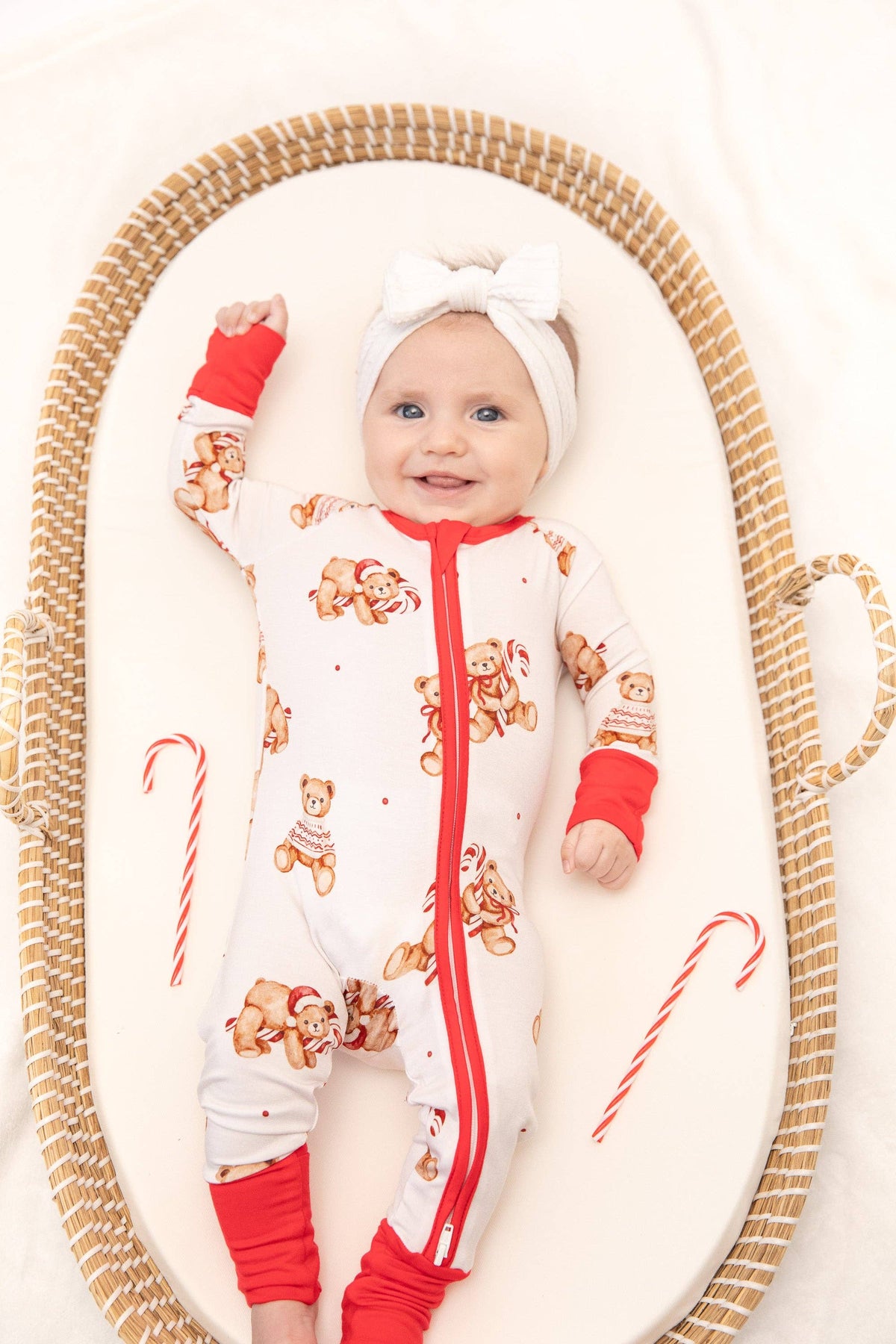 Christmas Teddy Bear Baby Bamboo Zipper Romper: Newborn
