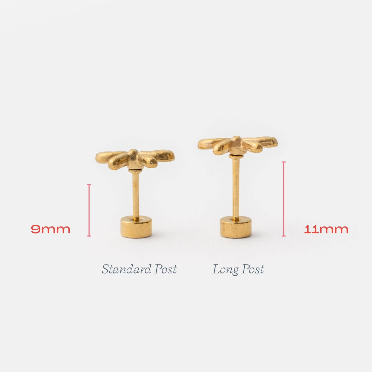 Bow Long Post Gold Stud - Hypoallergenic, Flat Back, Girl : Pair