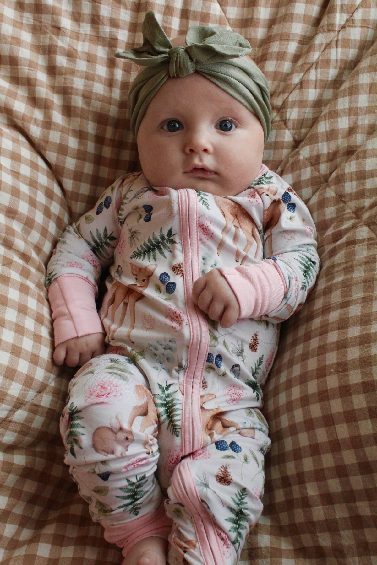 Pink Woodland Deer Bamboo Zipper Romper: 18-24m