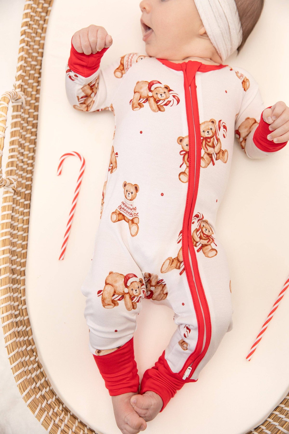 Christmas Teddy Bear Baby Bamboo Zipper Romper: Newborn