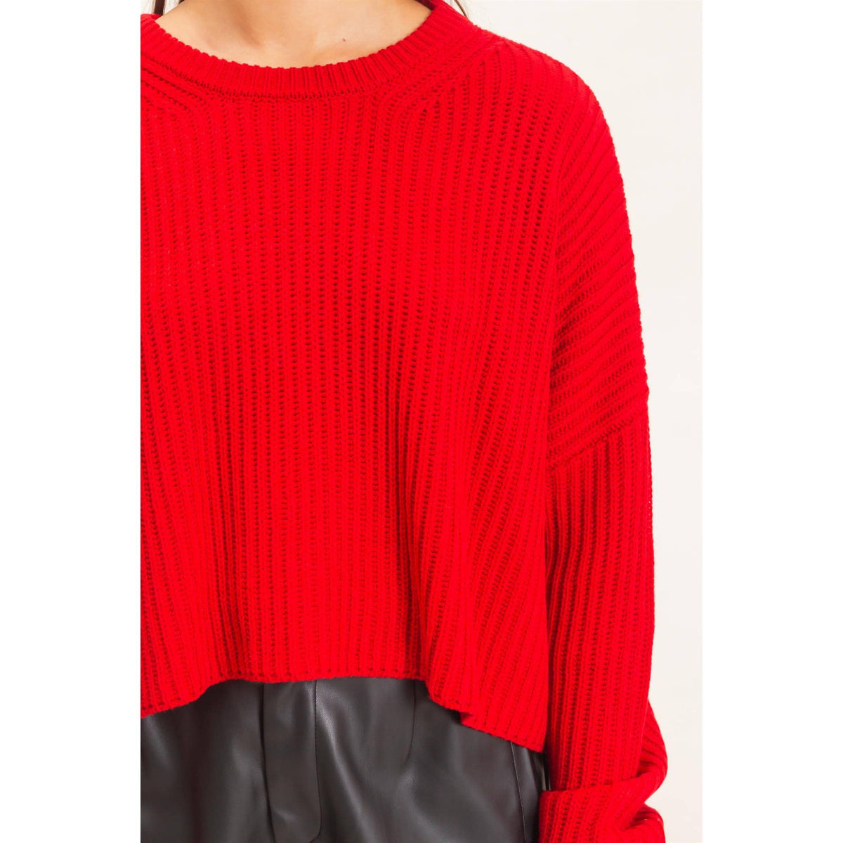 Oversized Cropped Sweater RED