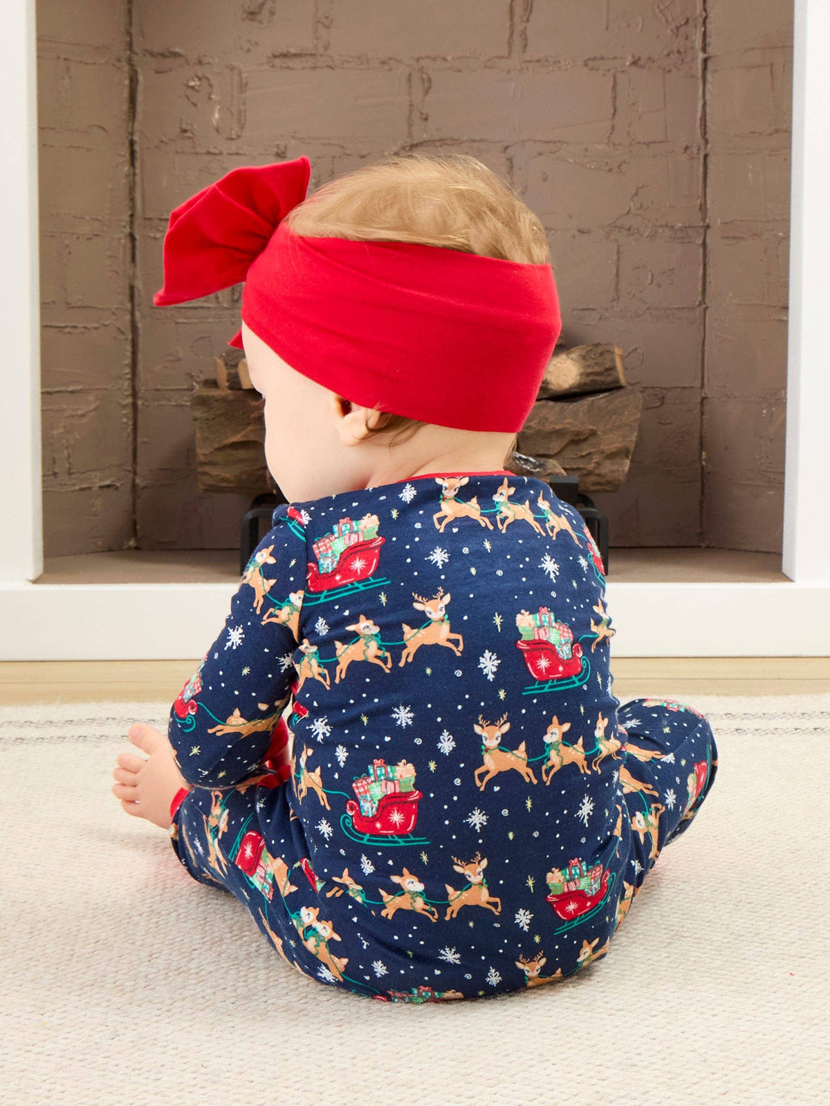 Baby Bamboo Blue Christmas Reindeer Sleigh Ride Convertible One Piece Footie Pajama